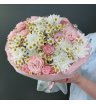 Букет с кустовой розой, хризантемой и танацетумом 4