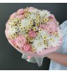 Букет с кустовой розой, хризантемой и танацетумом